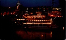 Disneyland Mark Twain Steamboat Night View Vintage Postcard Anaheim CA picture