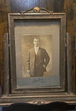 Antique Wooden Swing Desk Frame with 1910s Astoria NY Portrait Photo Edwardian picture