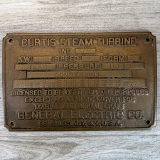 Antique c1920 GE Curtis Steam Turbine Brass Nameplate 500KW Schenectady NY picture