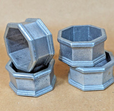 Set of 4 Metal Silver Napkin Rings Octagon Shaped 8 Sides Geometric Pewter picture