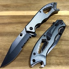 7.5” Tactical 5 In 1 Gray Spring Assisted Open Blade Folding Pocket Knife picture