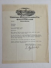 1934 antique CENTRAL MANUFACTURING CO connersville in AUTOMOBILE BODIES LETTER picture