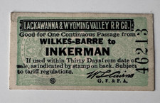 Vintage L&WVRR Lackawanna & Wyoming Valley Railroad Ticket Wilkes-Barre Inkerman picture
