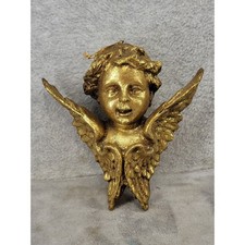 Vintage Style Gold Gilded Cherub Angel Figurine Wall Hanging Ornament 6.5in picture