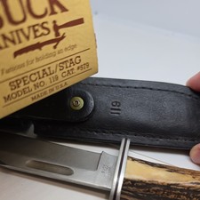 Vintage 1988 Buck 119 Special STAG Fixed Blade Knife Matching Box Label Cat 579 picture