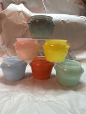 Glasbake Milk Glass Custard Cups Ramekins Rainbow Pastel Set of 6 Vintage picture