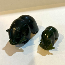 Vintage Canadian Nephite Jade Bear Mother /Cub with Fish, Perfect Condition. picture