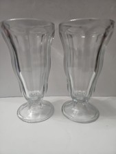 Set/2  Vintage Anchor Hocking Clear Glass Milkshake/Soda/Sundae Glasses, 6-3/4