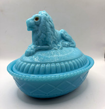 VTG Westmorland Blue Glass Lion on Nest, Glass Eyes, Both Marked, Collectible picture