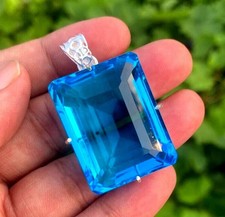 99.25 Ct Natural Blue Topaz Pendant Emerald Shape 925 Silver Chain IGL Gems 6YHO picture