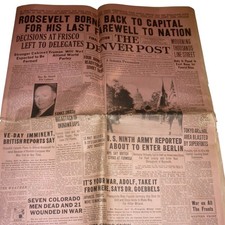 Vintage Denver Post April 14 1945 Newspaper FDR Death WWII Berlin Okinawa News picture