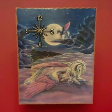 Vintage Sue Dawe Wooden Pegasus Fantasy Theme Wall Clock Plaque Lacquered 16×20 picture