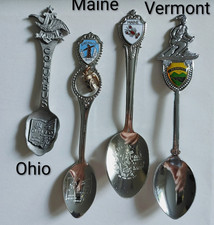 Souvenir Spoons Lot of 4 Silver Metal: Ohio Columbus & Cincinnati Maine Vermont picture