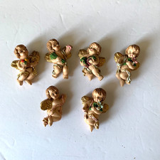 6 Vintage Italy Fontanini Cherub Angels For Hanging Holding Fruits Flowers 2.5”r picture