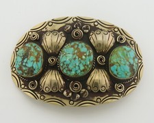 Navajo Belt Buckle .999 Nickel Handmade Artist Signed Kachina 2.0x3.0 in C.1980s picture