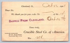 1901 Cleveland OH Crucible Steel Co. Shipping Notice Postal Card Erie PA picture