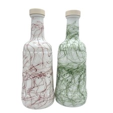 VTG Hazel Atlas Milk Glass Bottles Spaghetti String Red and Green Bottles (2) picture