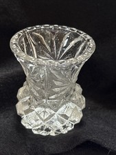 Vtg Pressed Glass Toothpick Holder  Diamond Pattern Cut In Beaded Rim picture
