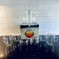 Vtg Jenaer Glas Schott Otto Clear Glass Teapot Mugs Creamer Sugar Set Germany picture