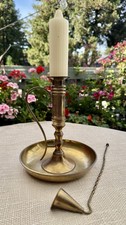 Vintage Solid Brass Chamberstick Candle Holder w/ Twisted Handle Candle Snuffer picture