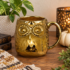Gorgeous Metallic Gold Owl Mug - Large 16 oz Golden 3D Embossed Ceramic Cup picture