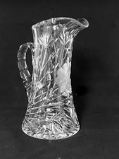 American Brilliant Period Cut Glass Pitcher Cross Hatching Barware Thistle Motif picture