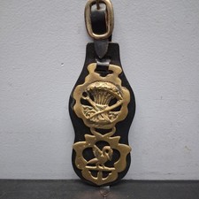 Horse Brass Leather Strap Antique From England TWO   Horse Brasses 10