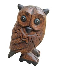 Hand Carved Wooden Owl Figurine Bird Statue Sculpture Rustic Wood Carving 5