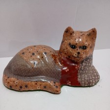 Vintage Floral Decoupage Fabric Ceramic Kitty Cat Figurine Art Deco Patchwork picture