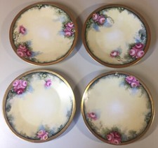 4 Antique Limoges France Hand Painted Roses Salad Dessert Plate 7.5