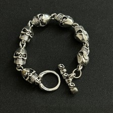 Fashion Jewelry Silver Skull Link Chain Stainless Men's Bracelet 1PC picture