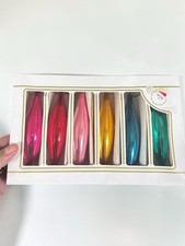 Vintage Poland Glass Teardrop Christmas Ornaments Set of 6 Original Box picture