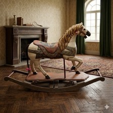 Antique Hand Carved Wooden Carousel Rocking Horse Folk Art Painted Decorative picture