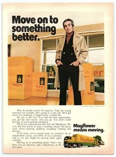 1973 Mayflower World Wide Print Ad, Semi Truck Moving Yellow Boxes Guy Trench picture