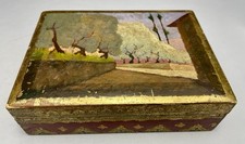 Gorgeous Hand Painted Landscape On Italian Toleware Mid Century Box picture