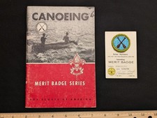 Vintage Boy Scouts BSA Canoeing Merit Badge Set - 1970 Booklet, Card, & Patch picture
