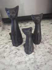 Set Of 3 hand-carved Cats Made By CJW A fair-trade Organization in Bangladesh. picture