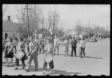 Photo:1930s Street Parade Marching Drummers Youth Group Cars picture