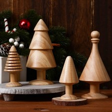 Vintage Handmade Wooden Miniature Christmas Trees Farmhouse Decorations picture