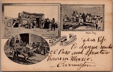 Recuerdos de Mexico Postcard - Mexican Jacal Carreta Wash Day El Paso picture