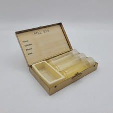 Vtg Floral Pill Bar Box Gold Tone Travel Medicine Caddy Organizer w/ Vials picture