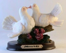 MEERCHI PAIR OF WHITE KISSING DOVES GREAT CONDITION ACCENTED w ROSES ROMANTIC picture