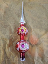 Vintage Double Indent Mercury Glass Christmas Tree Topper Pink Glitter 13” picture