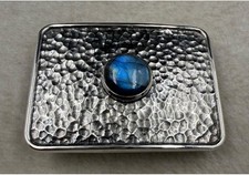 Artisan Made Hammered Sterling Belt Buckle Rectangle Labradorite Stone picture