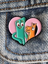 The Gumby Show - Gumby And Pokey The Horse Cute Retro Heart Enamel Pin picture