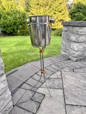 VTG MCM Hollywood Regency Chrome stainless Ice Bucket on Stand  32” Tall picture