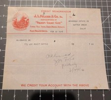1916 J.A. Folger & Co Credit Memo Brignole Estate San Francisco CA Coffee ☕ picture