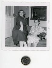 Vintage 1950s DOG photo / Aunt Snickers with Scared Puppy as Rose Strikes a Pose picture