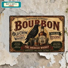 Old Crow Bourbon Whiskey Waterproof Wrought Iron Style Bar Metal Sign 8x12 picture