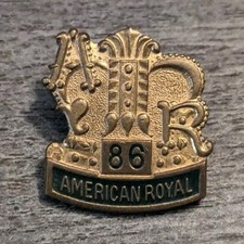 VTG 1986 American Royal Exhibitor Livestock Horse Show Rodeo BBQ Gold Lapel Pin picture